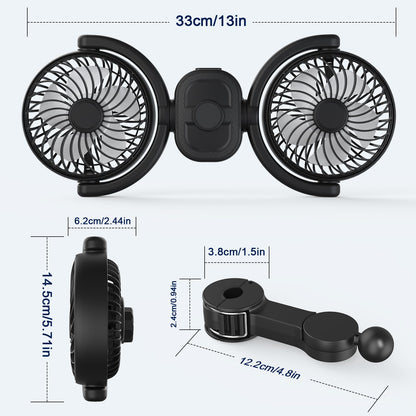 Rechargeable Dual-Head Car Fan for Backseat Cooling