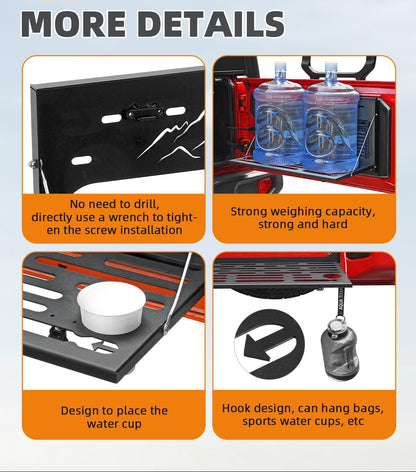 Black Stainless Steel Foldable Tailgate Table for 2007-2025 Jeep Wrangler - Supports 75 lb