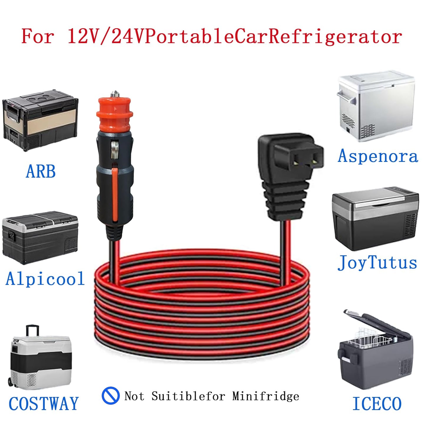 12V/22V Car Refrigerator Power Cord with Cigarette Lighter Plug