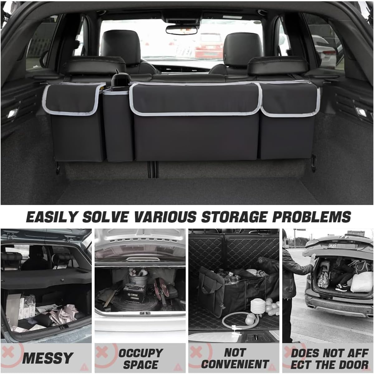 Collapsible Trunk Organizer with 4 Pockets - Hanging Design for SUV/Truck/MPV