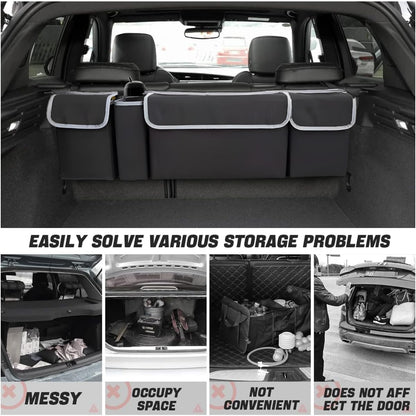 Collapsible Trunk Organizer with 4 Pockets - Hanging Design for SUV/Truck/MPV