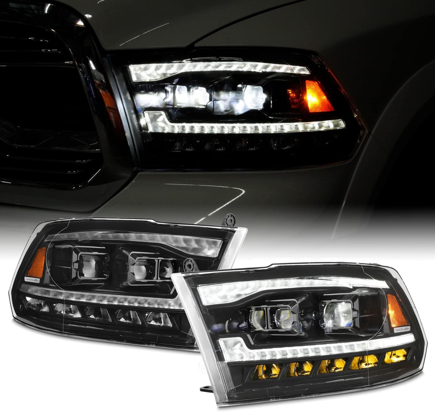 [Factory Upgrade] For 09-18 Dodge Ram 1500 2500 3500 LED DRL Headlights With Light bulbs - OHMU