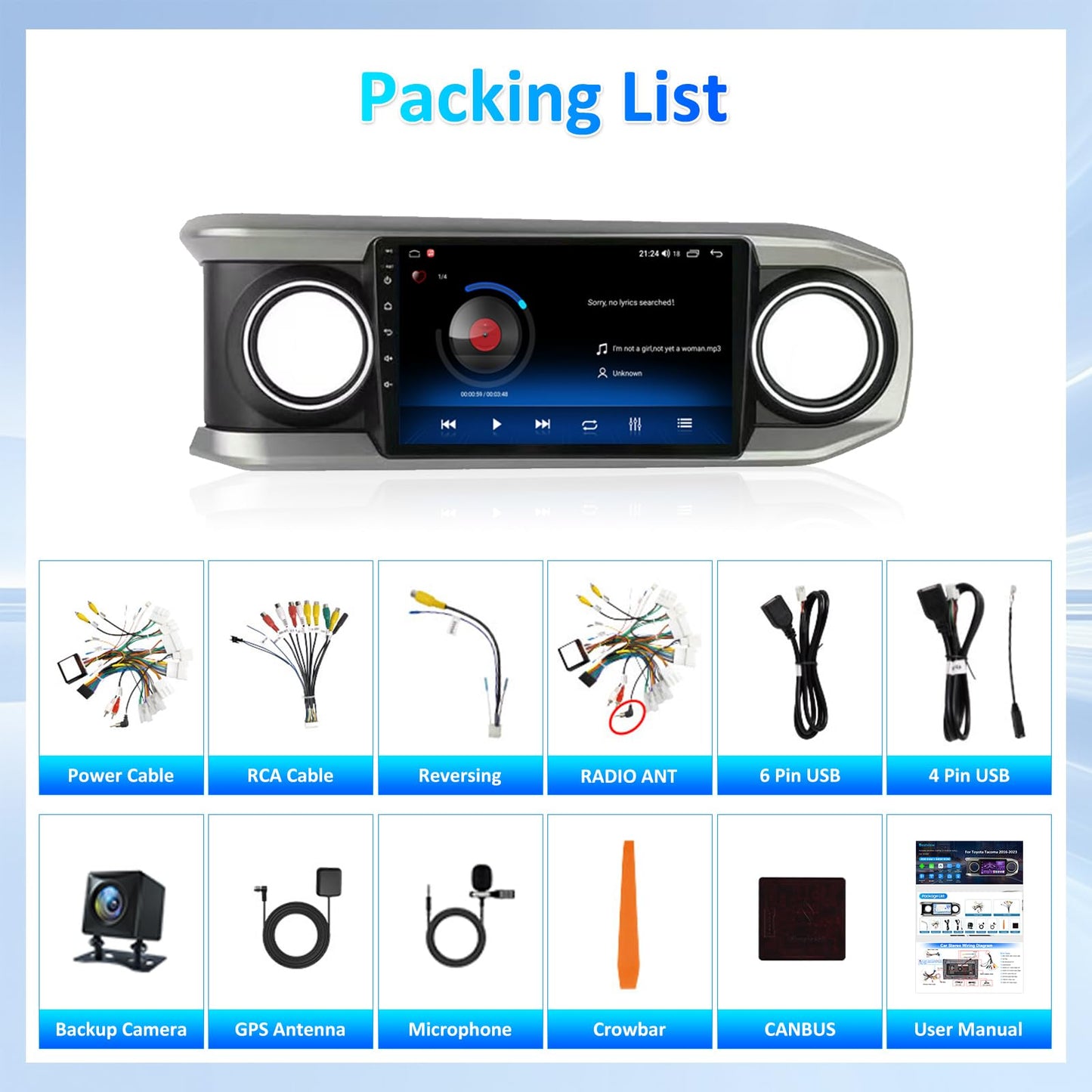 10'' Android 15 Car Stereo for Toyota Tacoma, with CarPlay/Android Auto & GPS