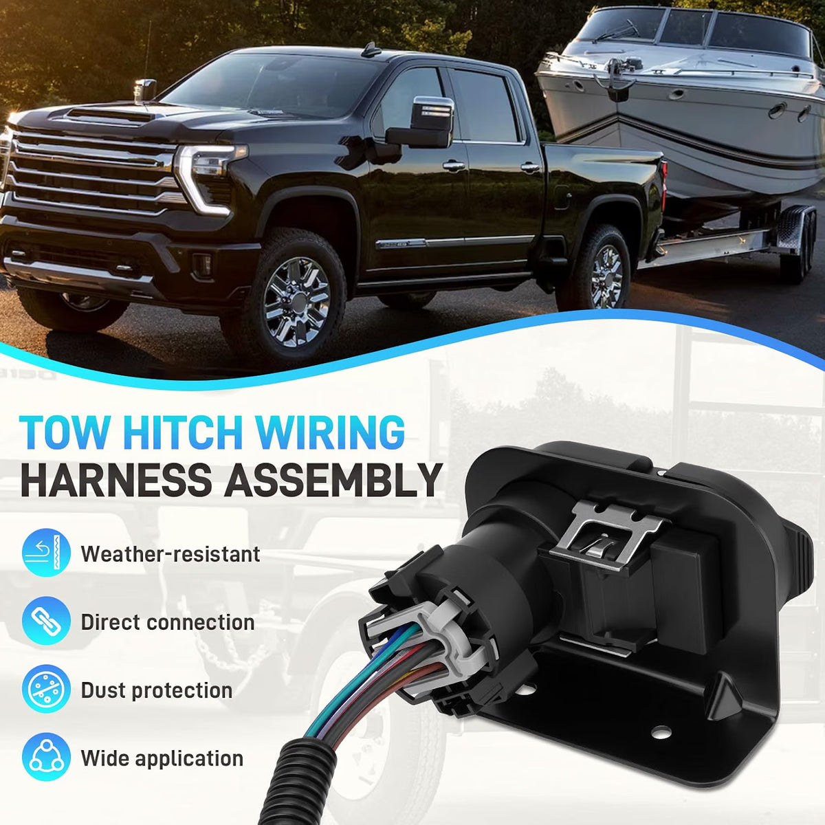 7/4 Pin Trailer Harness with Mounting Bracket - Adapter Plug for USCAR Multi-Tow Pickup Trucks