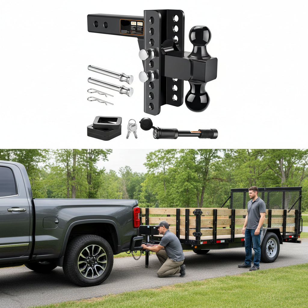Adjustable Trailer Hitch -Drop Hitch-Tow Hitch with 2 inch Receiver-6inch Drop/Rise, 2" & 2-5/16" Ball Hitches for Trucks, 20,000 LBS GTW, Trailer Hitches with Anti-Theft Pin, Black…