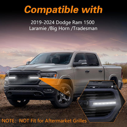 FUSCH Pair of LED Front Grille Lights Compatible with 2019-2024 Dodge Ram 1500, Waterproof Exterior Grille Trim Lamp with Wiring Harness Kit, Radiator Grille Light Fit for Big Horn Laramie Tradesman