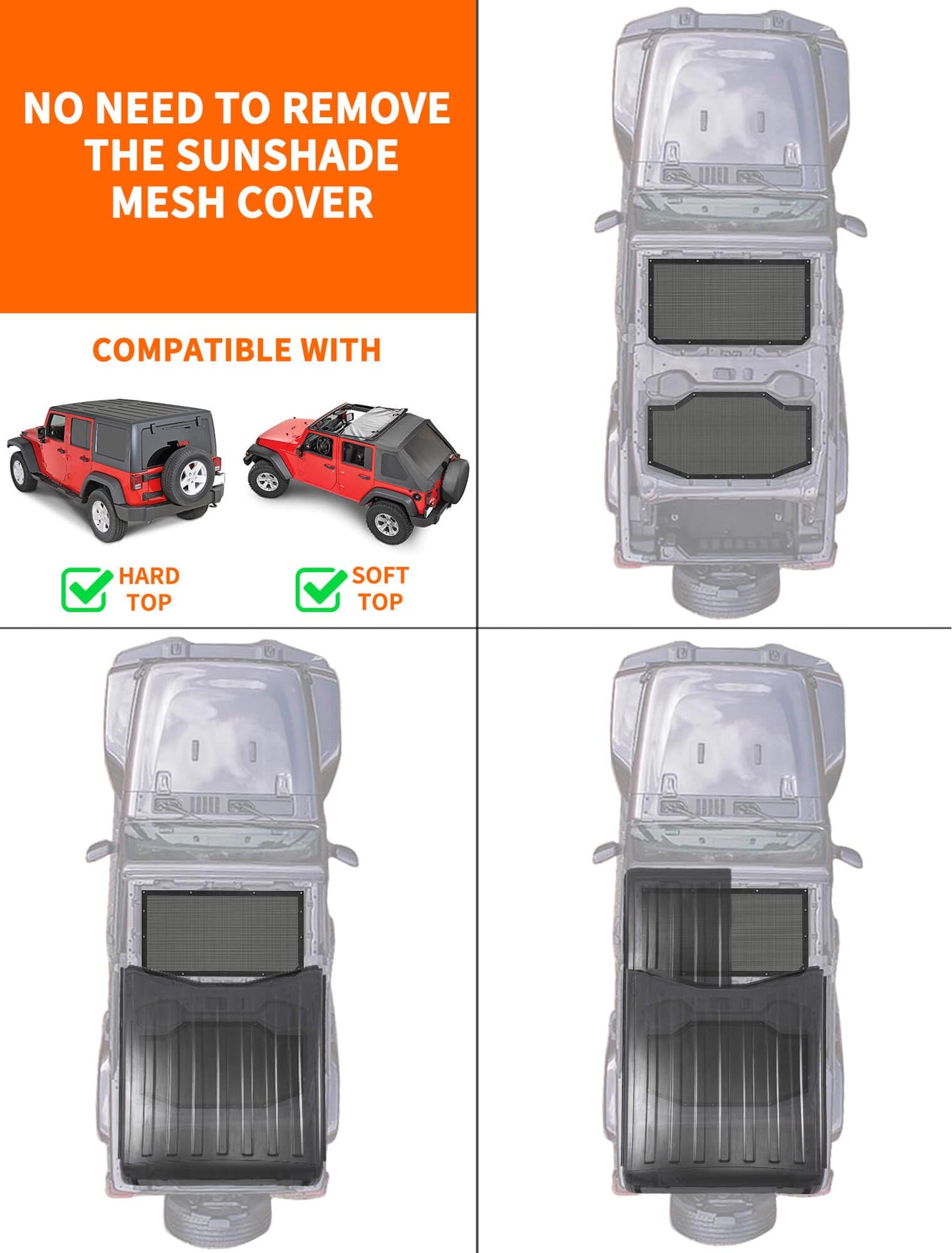 Mesh Bikini Top Sun Shade (2-Piece) for 2018-2023 Jeep Wrangler JL 4XE
