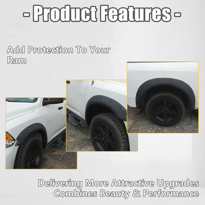 4-PCS Textured Fender Flares for 2009-2023 Ram 1500 Classic (Excl. R/T/Rebel/Warlock) - Pocket Rivet Style