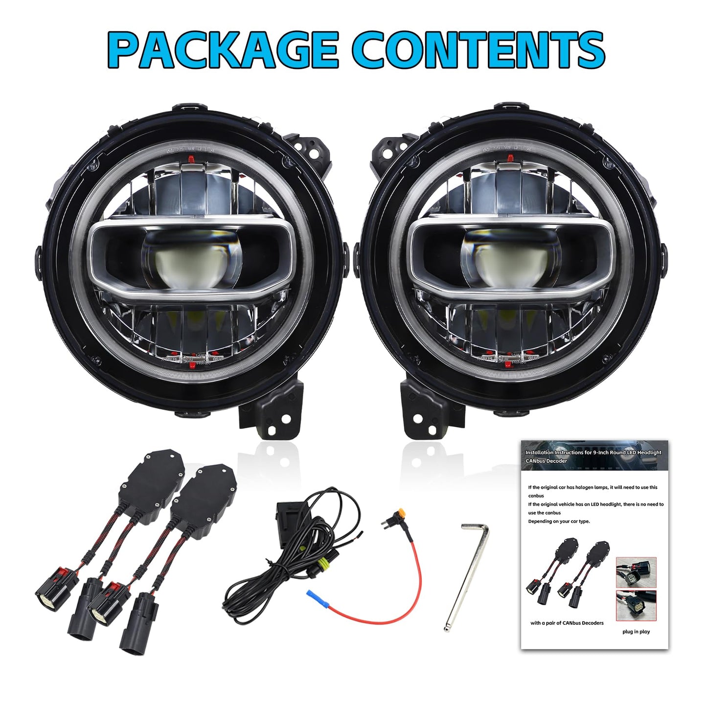 9-Inch Round LED Headlights for Jeep Wrangler JL/Gladiator JT, DOT Approved