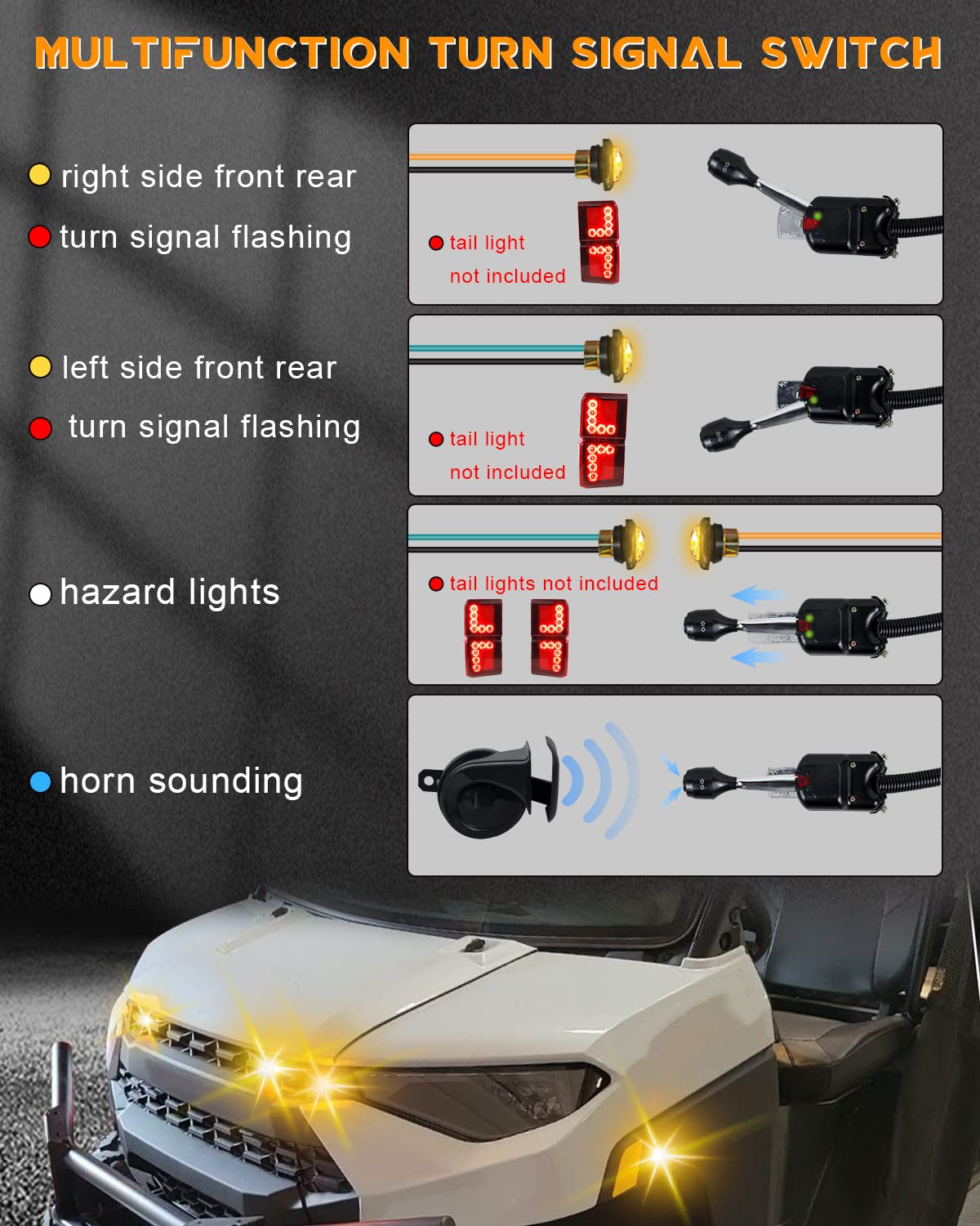 Universal UTV ATV Plug and Play Street Legal Turn Signal Kit with Harness, Column Switch, Horn, LED Blinkers - OHMU