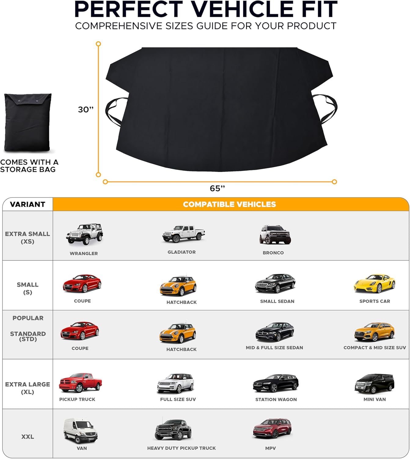 600D Oxford Windshield Snow Cover for Jeep Wrangler & Bronco (X-Small)