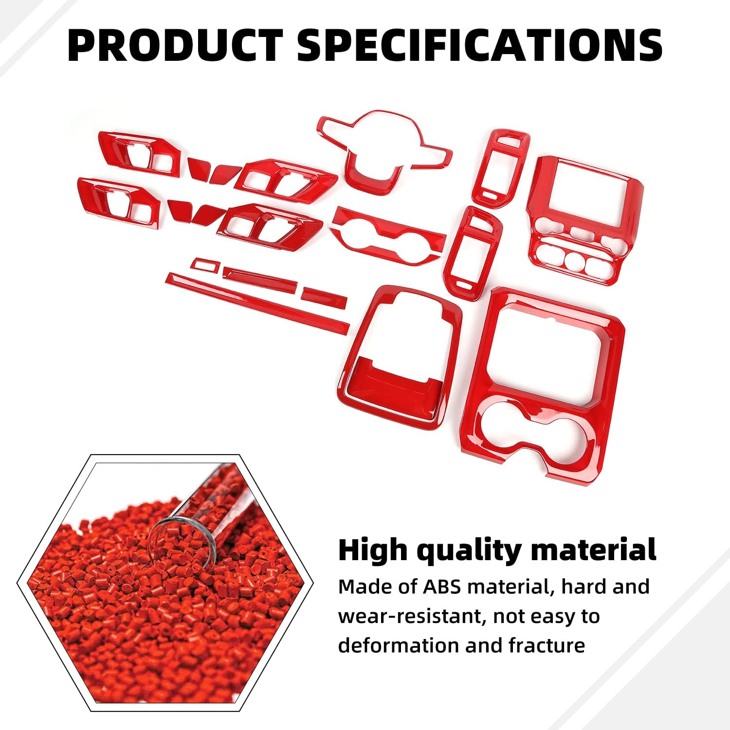 27Pcs Interior Trim Kit Cover Compatible with 2018-2025 Dodge RAM 1500 4-Door,Cup Holder Door Handle Dashboard Panel Roof Reading Light Side Outlet Cover Trim(Red)