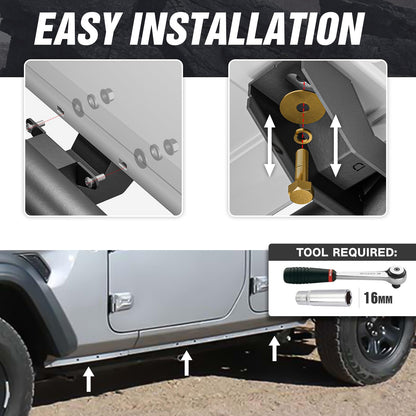 Drop Side Steps / Rock Sliders for 2018-2026 Jeep Wrangler JL 4-Door (Inc. 4XE)