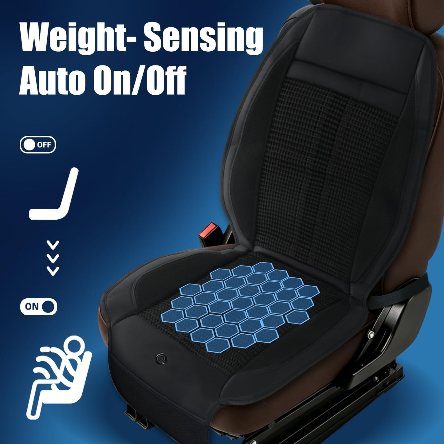 Ventilated Car Seat Cushion with 2 Fans, 3-Speed Cooling, Universal Fit