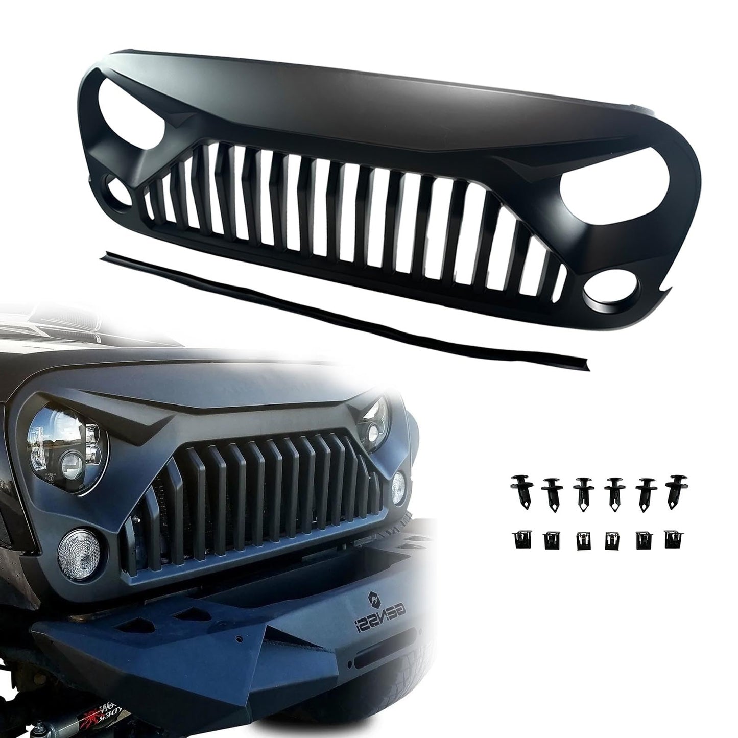 JK Wrangler Front Bumper Grille, Matte Black