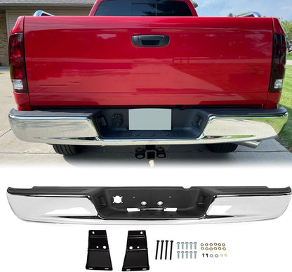 KUAFU Rear Step Bumper Assembly Compatible With 2002-2008 Dodge Ram 1500 2003-2009 Ram 2500 3500 Replace for CH1103111 CH1103108 W/Top Pads & & license Plate lamp Chrome
