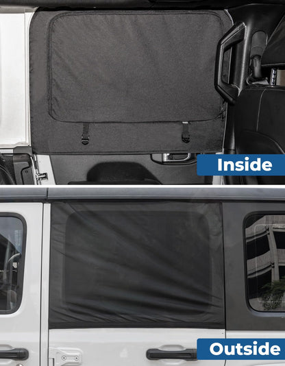 2-Piece Rear Side Window Sun Shade for 2007-2026 Jeep Wrangler 4-Door & Gladiator - Privacy Screen