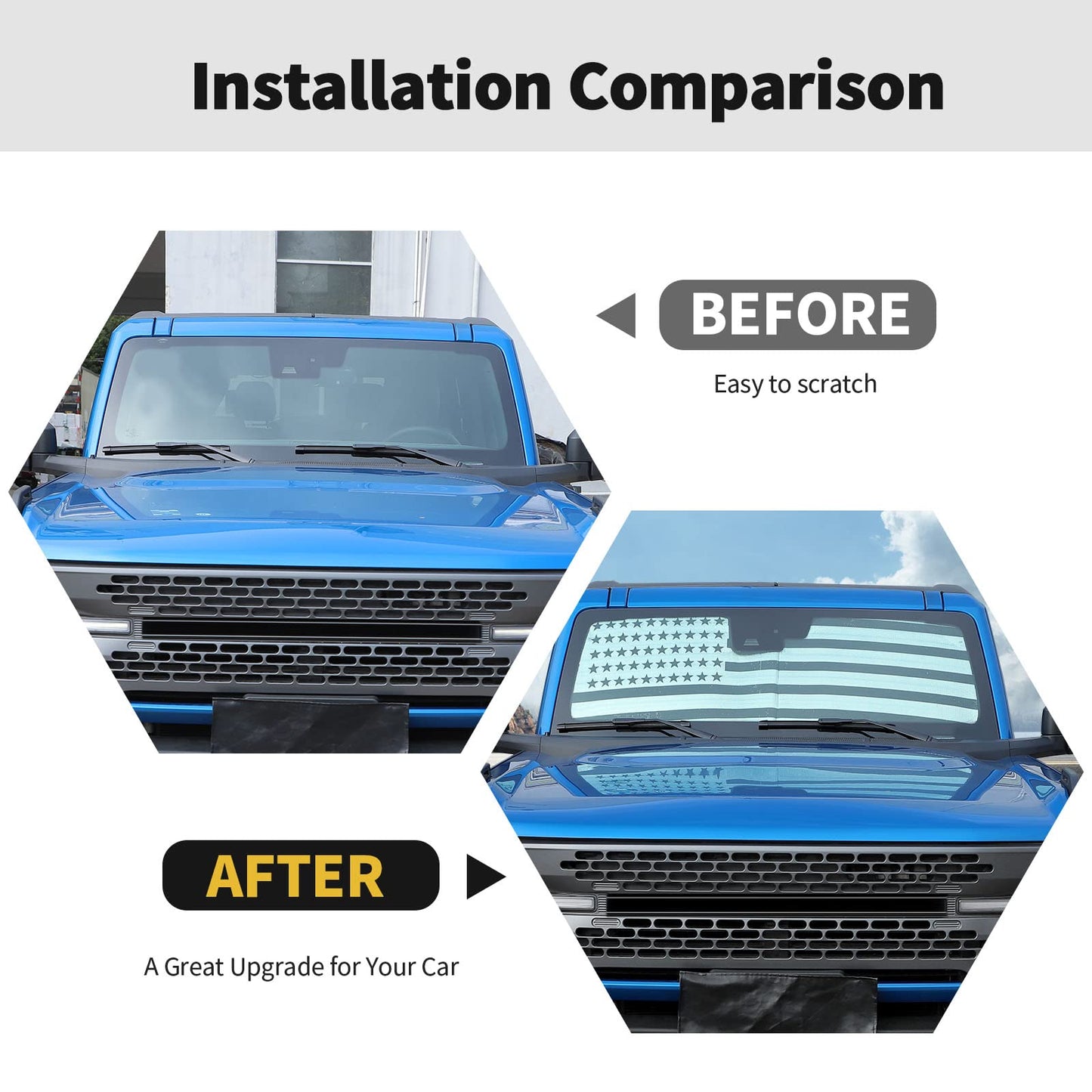 US Flag Windshield Sun Shade for 2021-2023 Ford Bronco - Heat Shield Visor