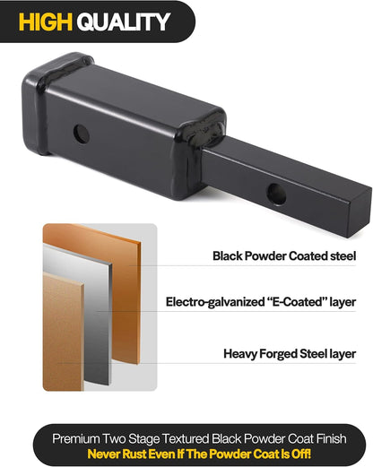 1-1/4" to 2" Hitch Adapter Receiver - 7" Extension, 350 lb Tongue Weight, Includes 5/8" Pin