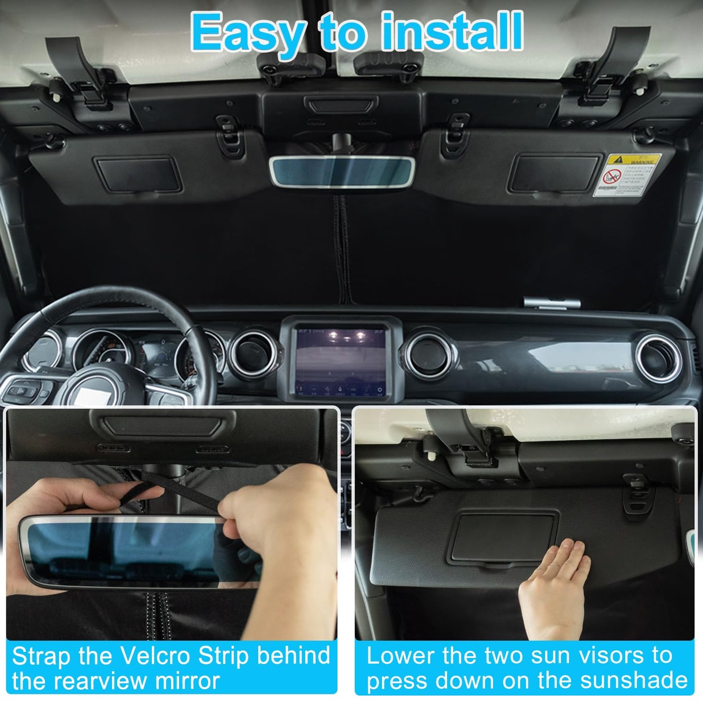 Premium Reflective Sun Shade for 2018-2026 Jeep Wrangler JL & Gladiator with Pouch
