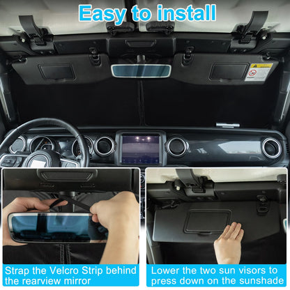 Premium Reflective Sun Shade for 2018-2026 Jeep Wrangler JL & Gladiator with Pouch