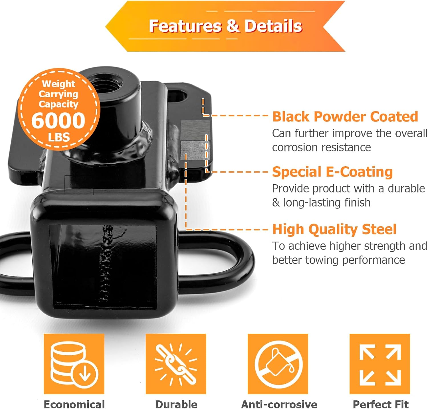 WeiSen 2" Rear Trailer Hitch Receiver Class 3 Towing Hitch Compatible with Dodge Ram 1500 1500 5th Gen (DT) with Factory Class 3 Towing Bumper, Black