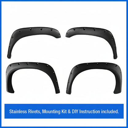 4-PCS Fine-Textured Fender Flares for 2002-2008 Ram 1500 & 2003-2009 Ram 2500/3500 (Excl. 8ft Bed) - TG-FF8D4078