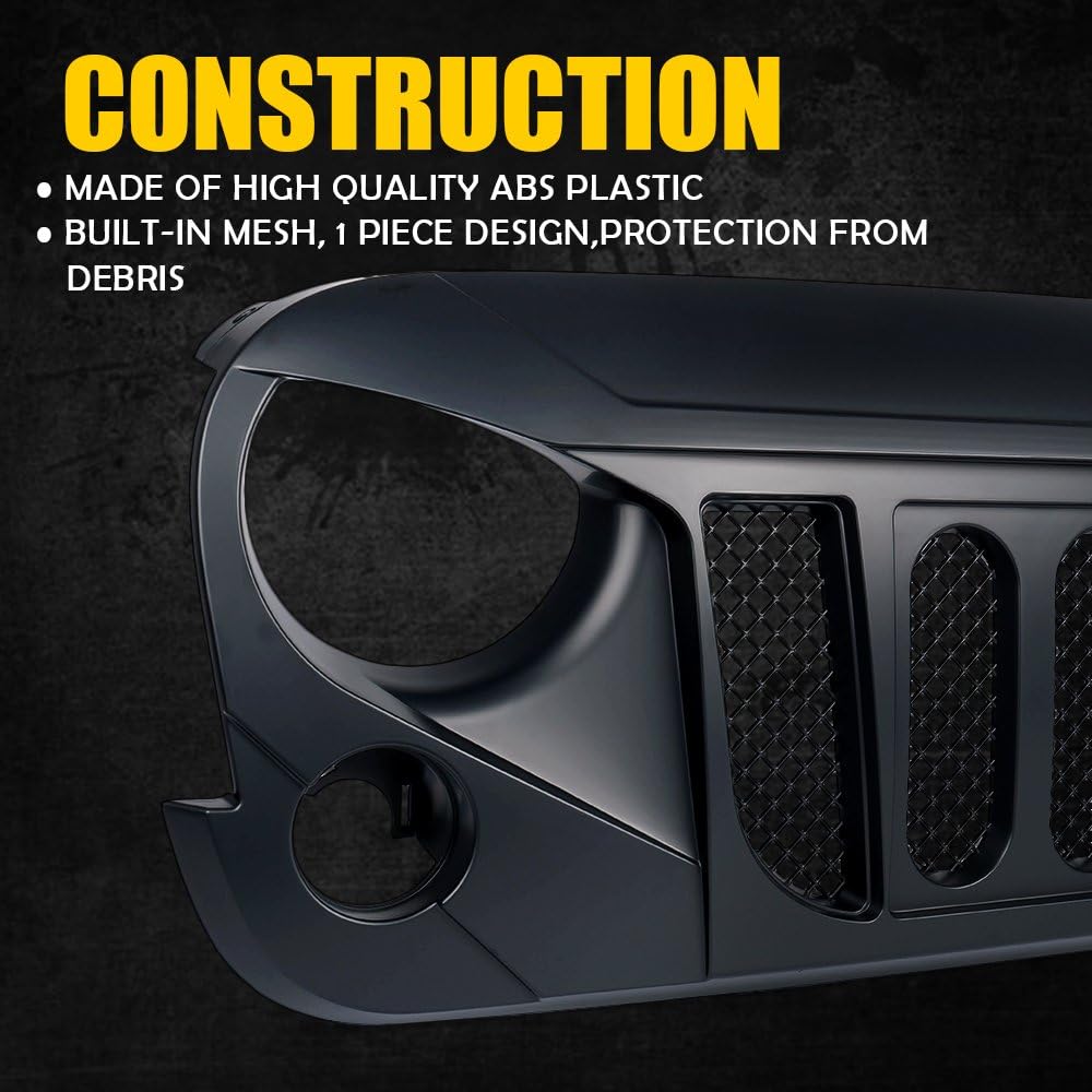 Jeep Wrangler JK Matte Black Front Grille with Mesh Insert (2007-2018)