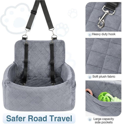 Dog Booster Seat for Small & Medium Dogs Under 30lbs | Detachable Washable Car Seat with Safety Belt & Storage Pockets | Travel Bed for Cars (Black,45 * 45 * 20cm)
