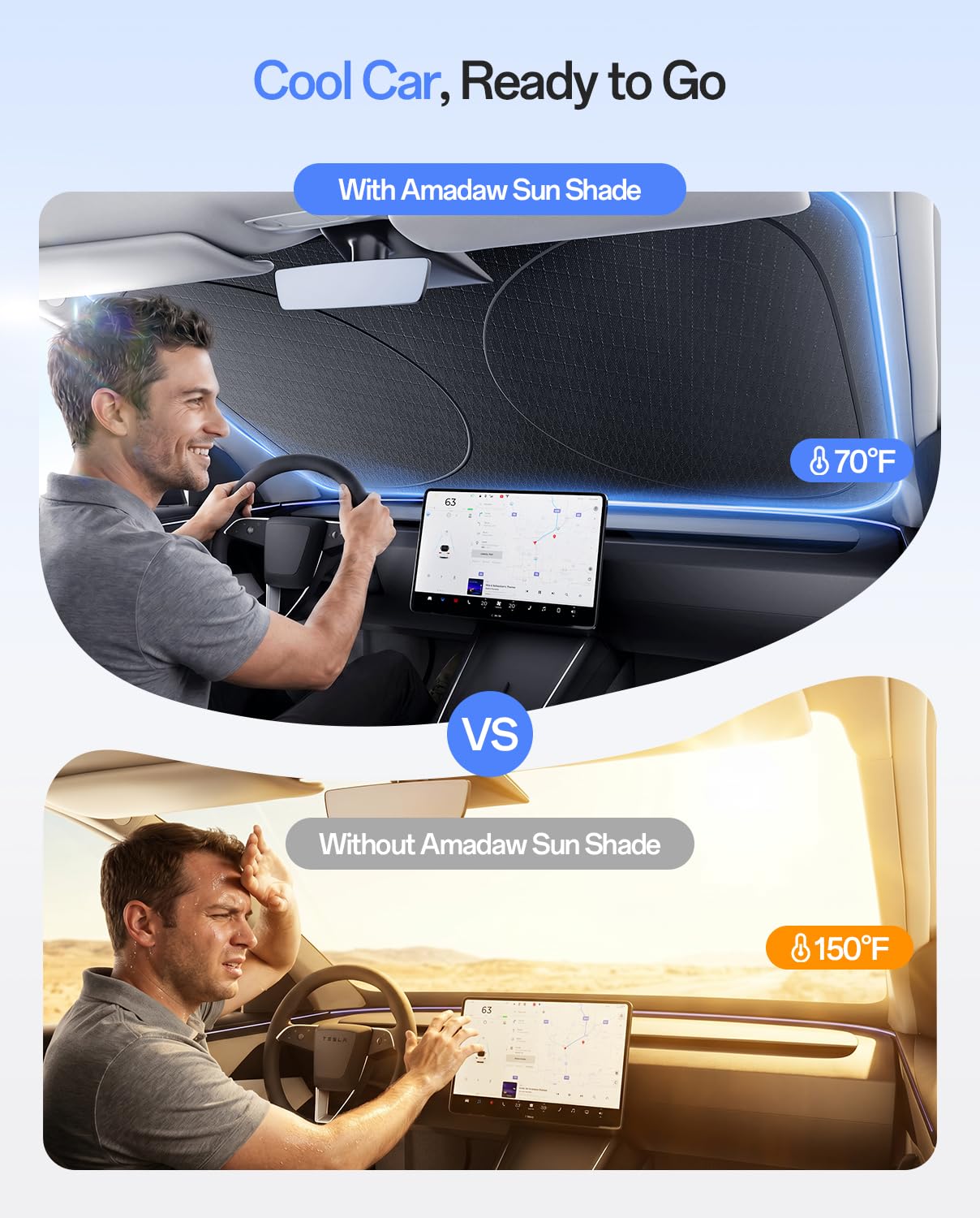 Tesla Model 3 Windshield Sun Shade, UV Block, Heat Insulation, Custom Fit