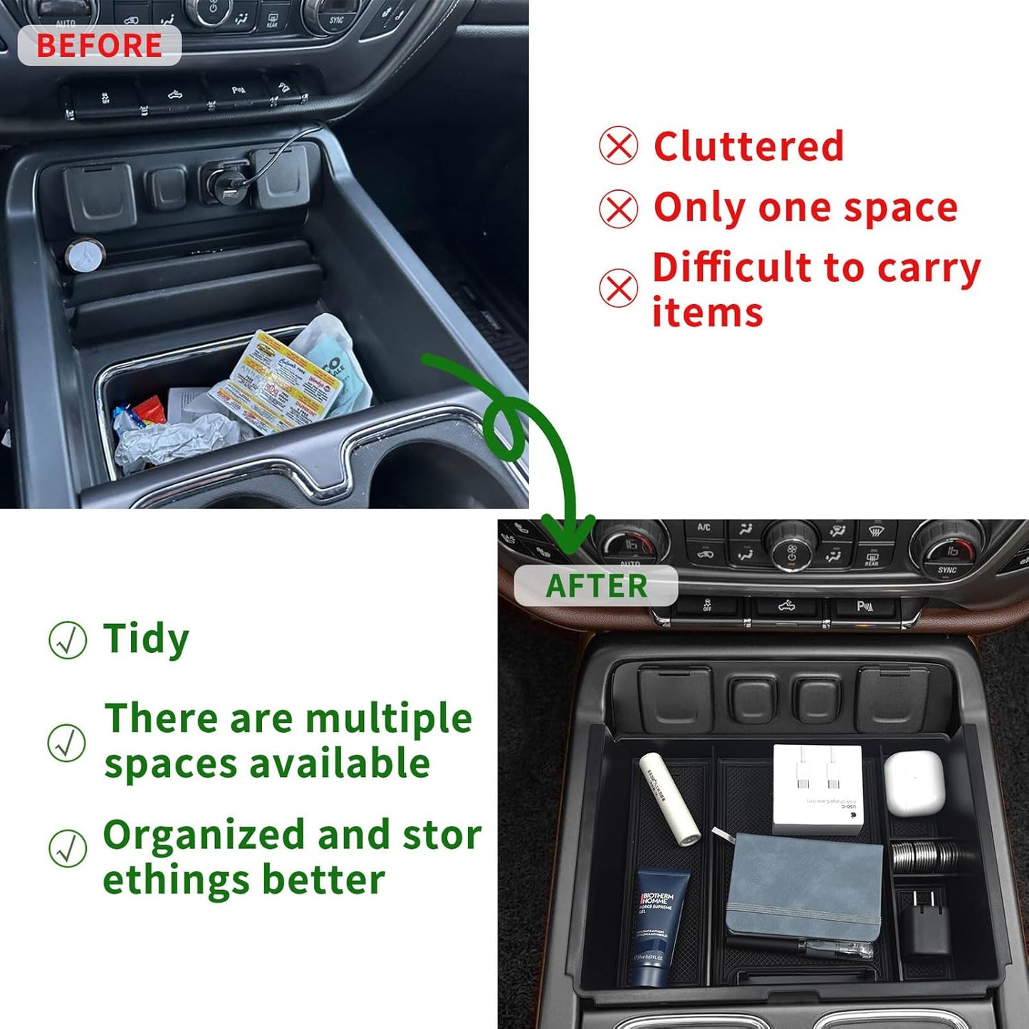 2-PCS Center Console Armrest Tray for 2014-2018 Chevy/GMC HD (Full Console/Bucket Seats Only)