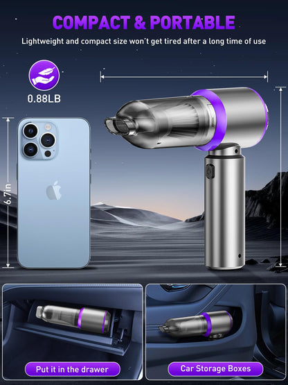 4-in-1 Cordless Mini Vacuum & Air Duster - 80,000RPM Blower for Car/Desktop (Purple)