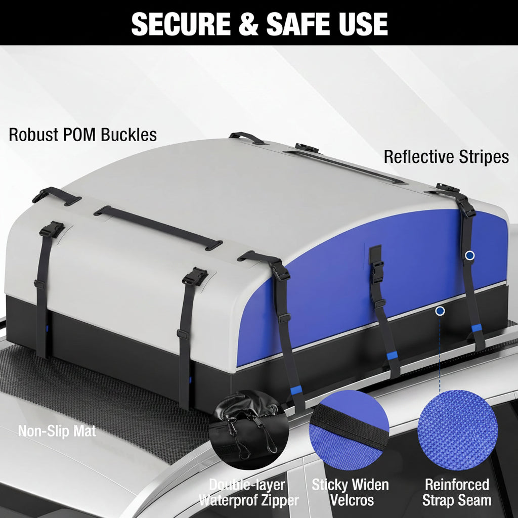 21ft³ Rooftop Cargo Carrier - Waterproof 840D PVC, Anti-Slip Mat, 6 Door Hooks, Storage Bag