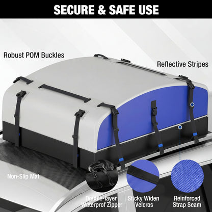 21ft³ Rooftop Cargo Carrier - Waterproof 840D PVC, Anti-Slip Mat, 6 Door Hooks, Storage Bag