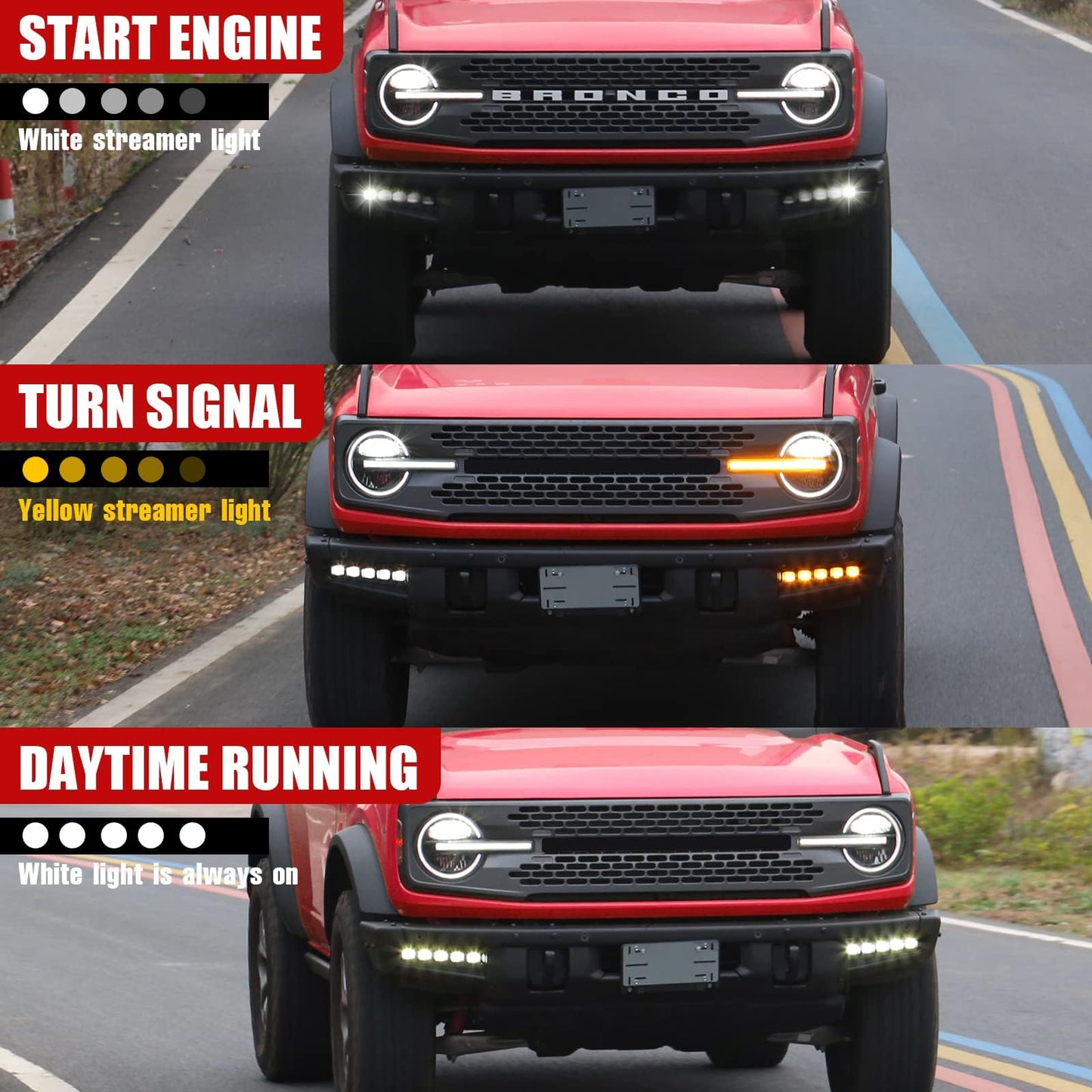 Bronco Modular Bumper Fog Lights, White-Amber Switchback, No-Cut
