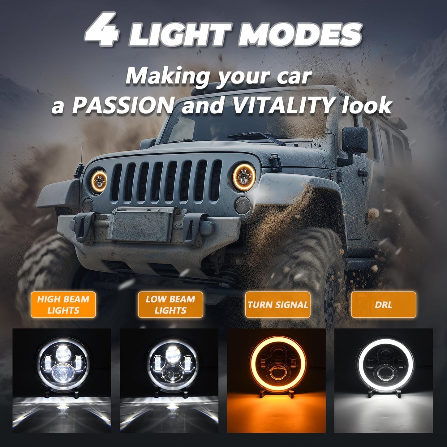 7" Round LED Headlight - H6024 Hi/Lo/Turn/DRL, DOT Approved, Universal Fit