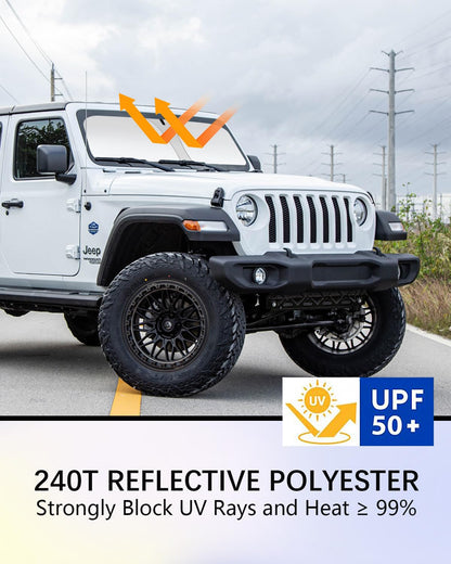 2025 Upgrade Foldable Windshield Sun Shade for 2018-2025 Jeep Wrangler JL & Gladiator