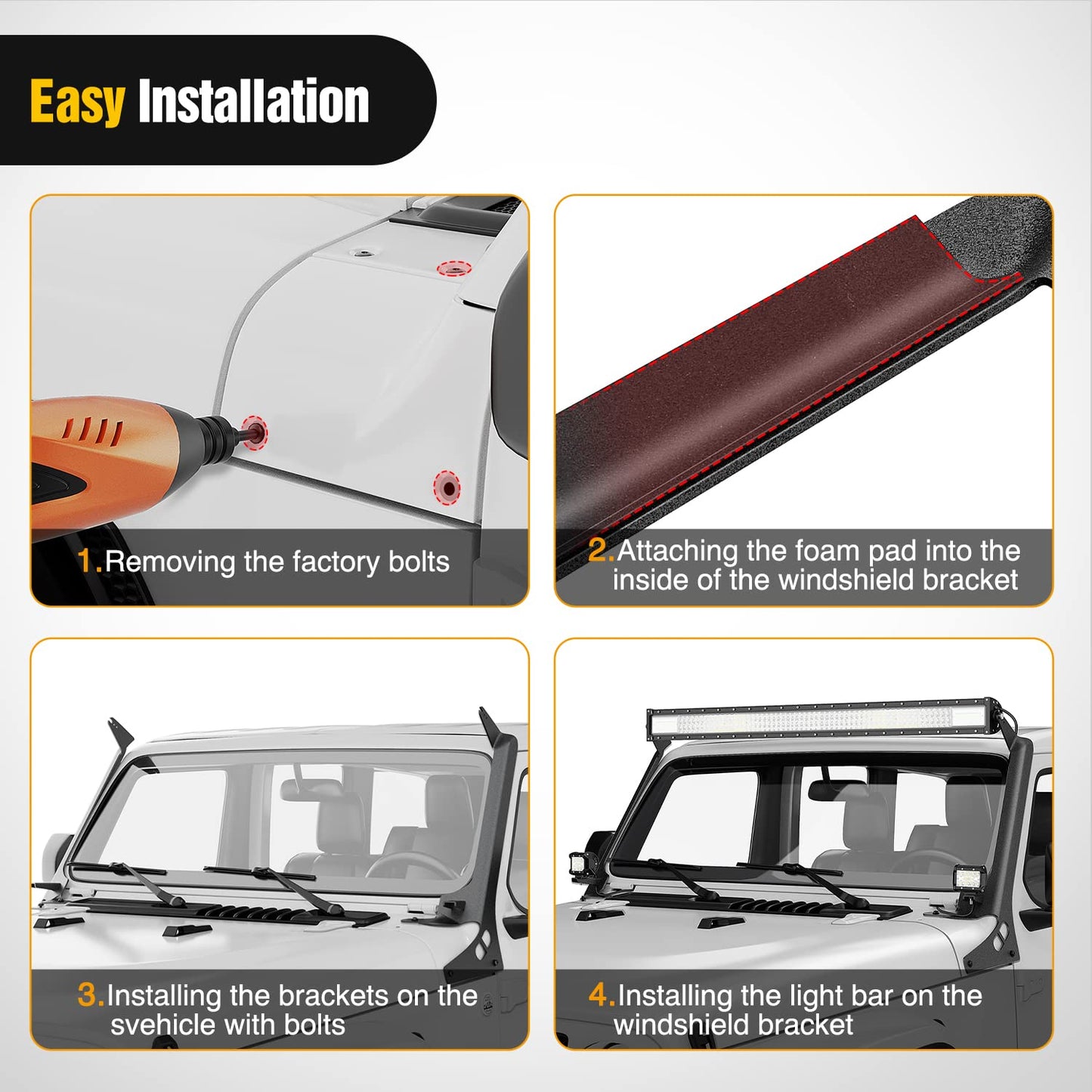A-Pillar Mount for 52" Light Bar - Compatible with 2018-2022 Jeep JL & Gladiator JT (Black)