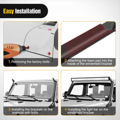 A-Pillar Mount for 52" Light Bar - Compatible with 2018-2022 Jeep JL & Gladiator JT (Black)