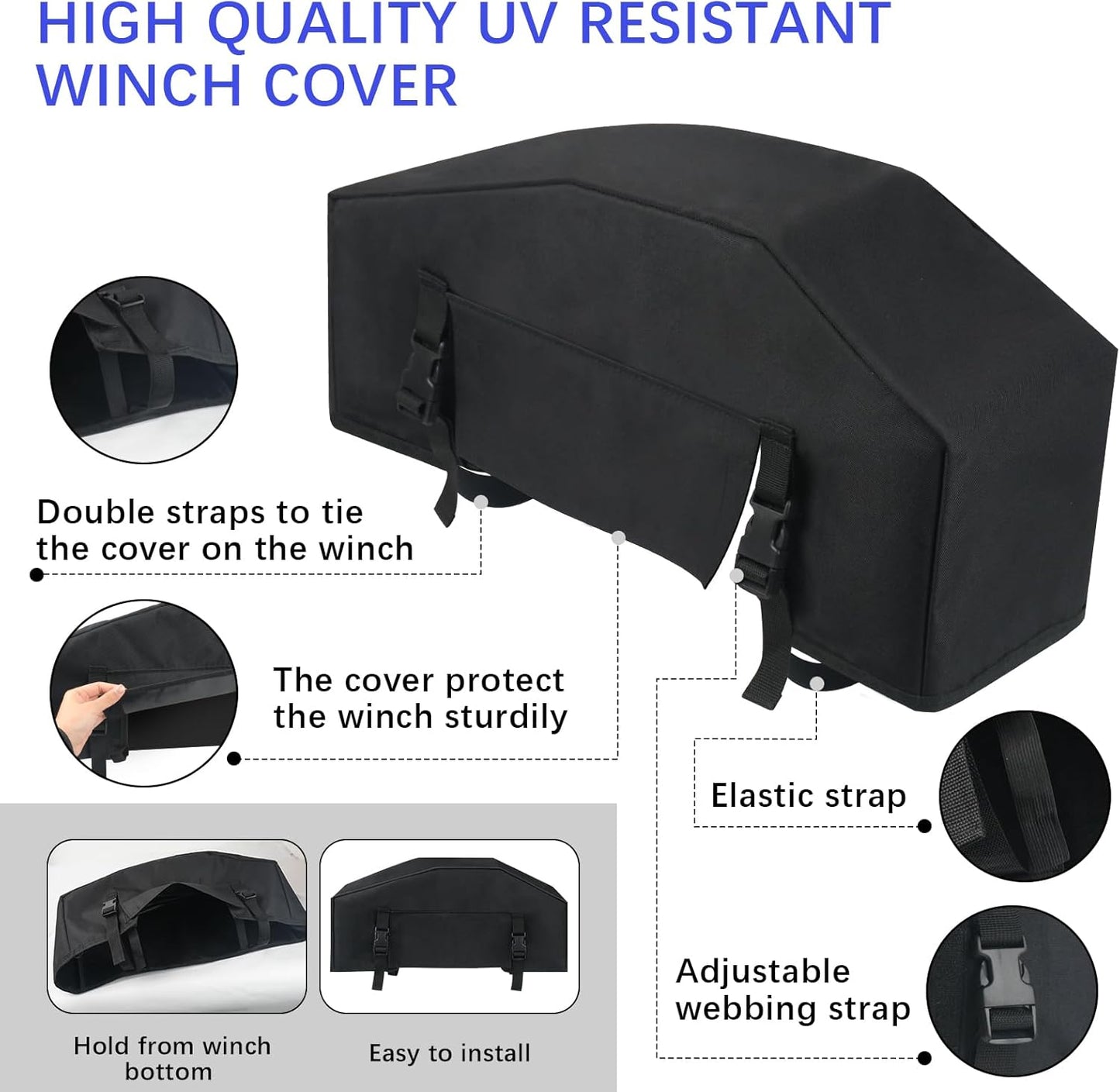 Heavy Duty UV Winch Cover for up to 12000 lb Electric Winches (Black)