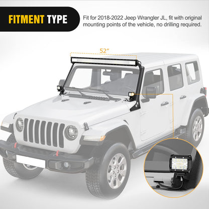 A-Pillar Mount for 52" Light Bar - Compatible with 2018-2022 Jeep JL & Gladiator JT (Black)