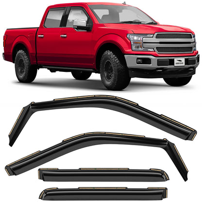 In-Channel Rain Guards (4-PCS) for 2015-2020 Ford F-150 SuperCrew & 2017-2022 F-250/550 - 220018