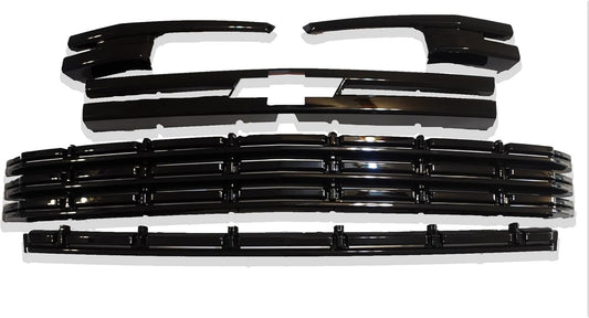 Black Magic Gloss Black Tape-on Grille Overlay Compatible With 2021-2024 Chevrolet Suburban/Tahoe LT And Premier