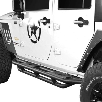 Textured Black Tube Running Boards for 2007-2018 Jeep Wrangler JK 4-Door