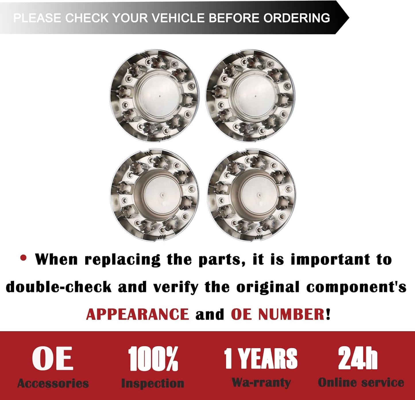 Chrome Dually Wheel Center Cap for 2011-2018 Dodge Ram 3500 DRW - 8-Lug 10-Hole Alloy