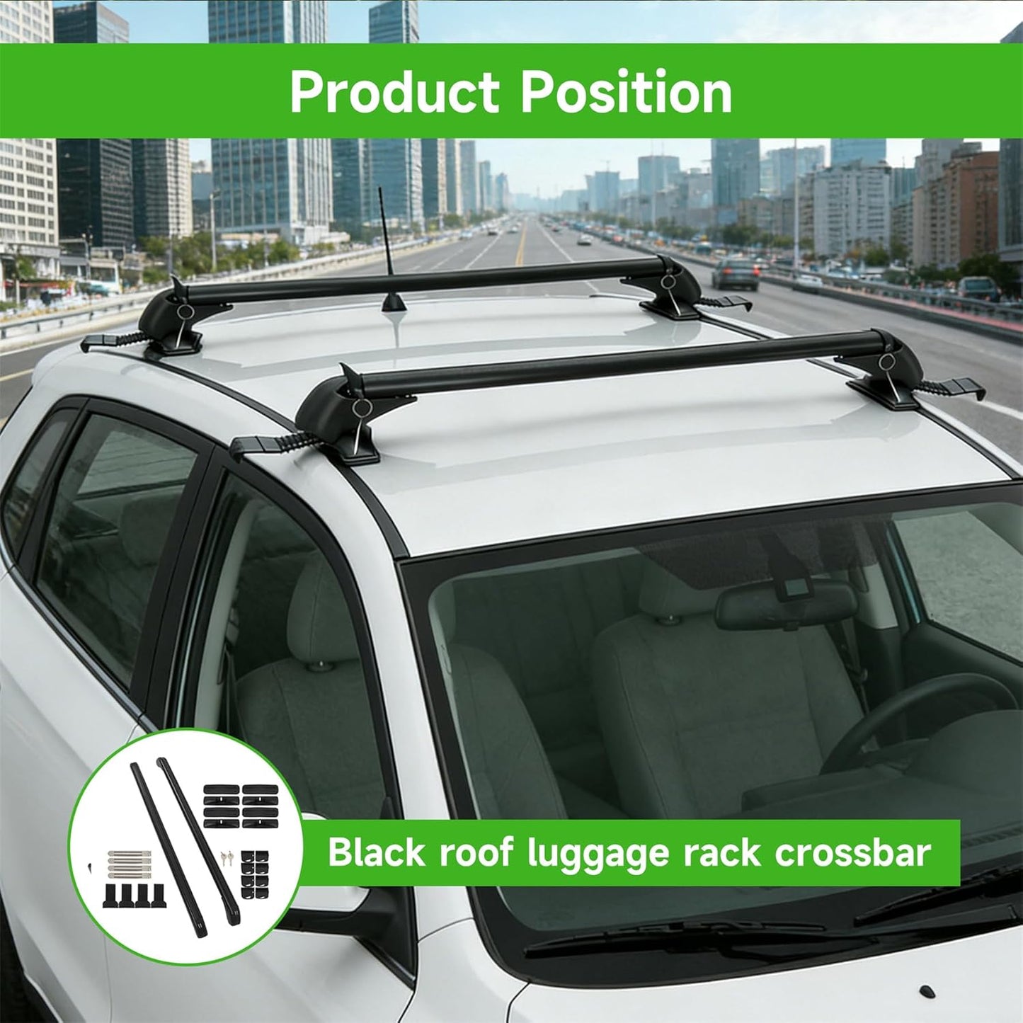 43.3" Universal Roof Rack Cross Bars (2-PCS) - Aluminum Adjustable for Cars/SUVs