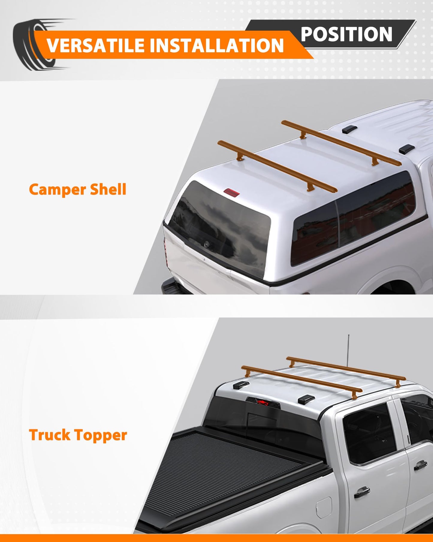 60" Truck Topper Roof Rack - 500 lb Capacity, Aluminum Ladder Rack for Camper Shell (Drilling Required)