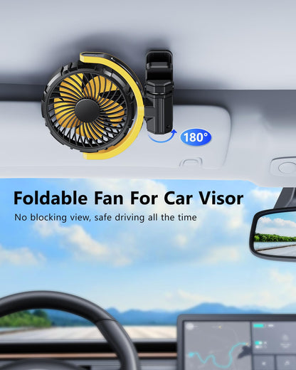 Portable Rechargeable Car Fan for Back Seat & Stroller, Quiet 360° Rotation