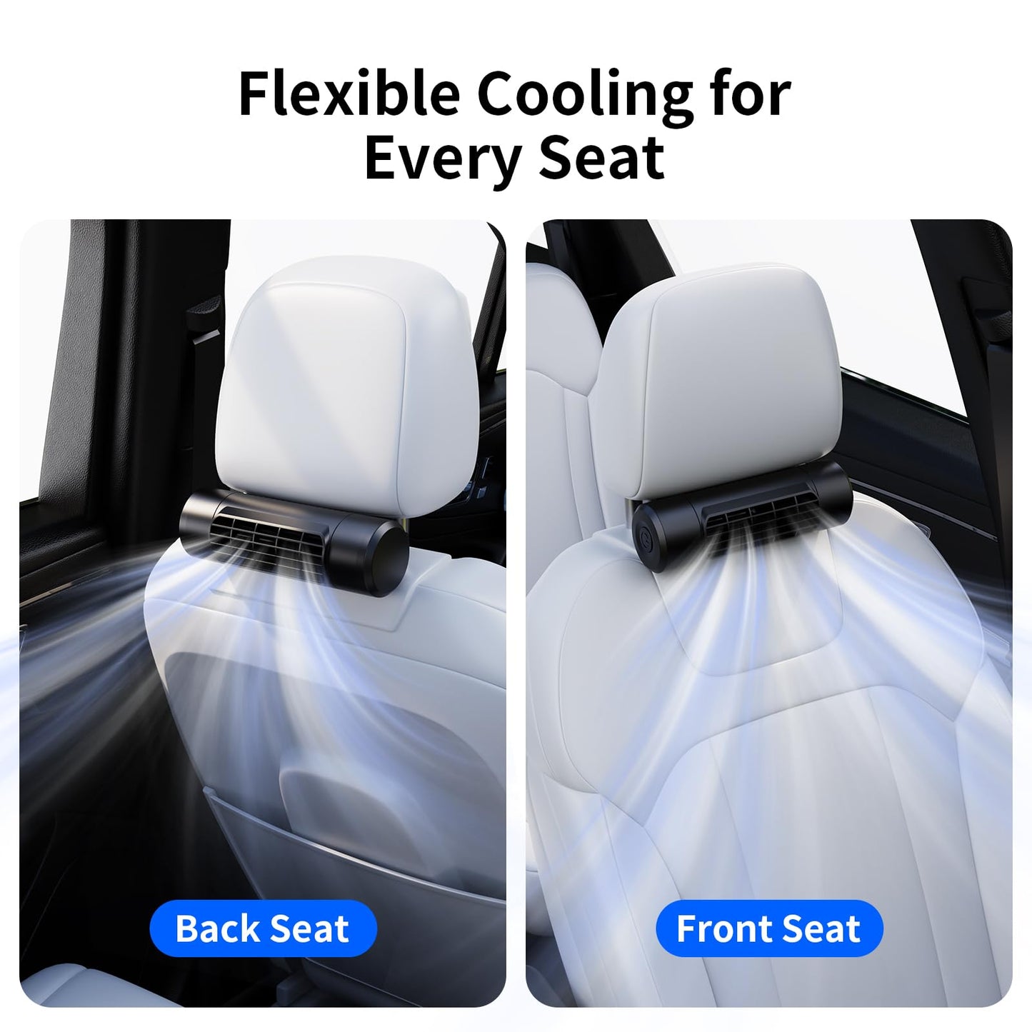 Portable 10000mAh Car Fan, 4-Speed Rechargeable for Backseat Cooling