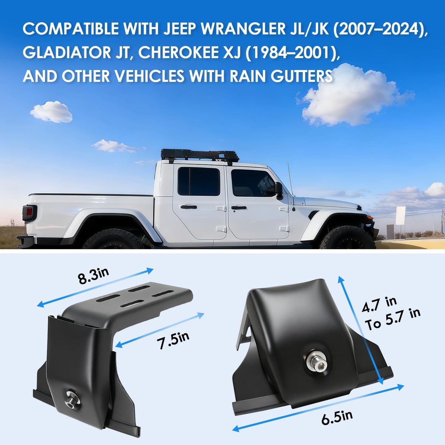 Gutter Mount Roof Rack Brackets for Jeep Wrangler, Gladiator & Cherokee XJ (2007-2024/1984-2001)